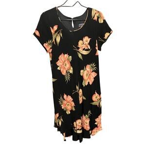Hampton Dress Size 12 VTG 90s Black Orange Floral Lettuce Hem Double Lettuce Hem